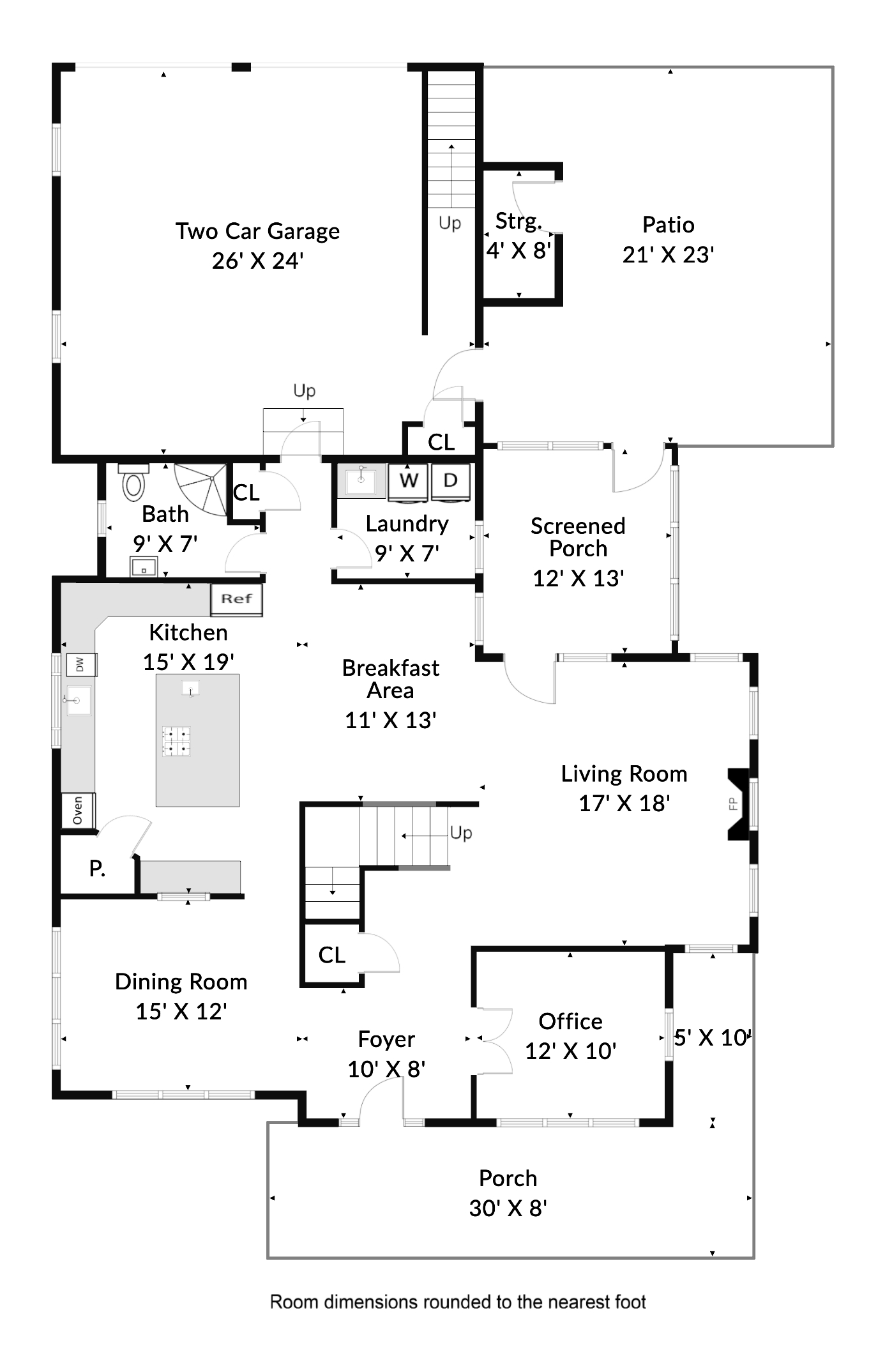 First floor plan with room dimensions